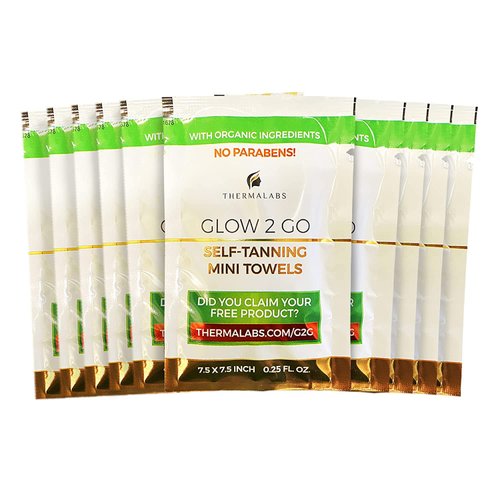 Organic Tanning Towels "Glow2Go" Made in the USA by Thermalabs: Self Tanner Tanning Lotion in Individual Mini Tan Towelettes Sachet. Sunless Tanner on the Go Fake Tan With Natural Ingredients