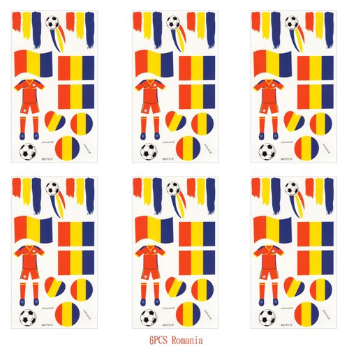 Romania Flag Temporary Face Tattoos Stickers for Adults And Kids, 6 Sheets 2024 European Cup Football National Flag Removable Tattoos, World Cup Temporary Tattoos Stickers for Football Games Party