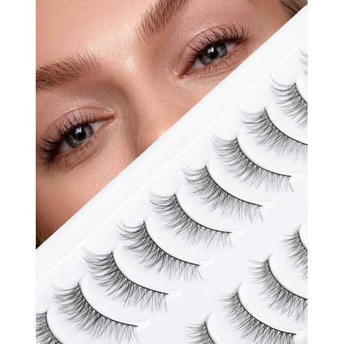 Short Lashes Natural Eyelashes Wispy Lashes Small Eyelashes Natural Lashes False Lashes Fake Eyelashes for Beginners 10 Pairs D-M08