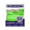 Party Essentials Hard Plastic Cutlery Combo Pack, 51 Pieces/17 Place Settings, Neon Green