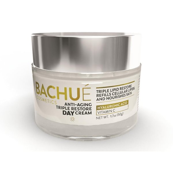 BACHUÉ ANTI-AGING TRIPLE RESTORE DAY CREAM, Triple Age Repair, Anti-Aging Daily Facial Moisturizer Vitamin E & Vitamin C, Glycerin & Shea Butter, Moringa Oil, Hyaluronic Acid, Astaxanthin Oil 1.7 FlOz