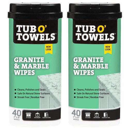 Tub O Towels Granite, Tile, and Marble Cleaning Wipes - Clean, Polish, and Seal, 40-7” x 8” Wipes Per Tub, 2-Pack, white (TW40-GR-2)