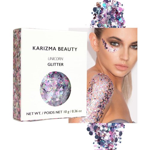 KARIZMA Unicorn Glitter. 10g Chunky Face Glitter, Hair Glitter, Eye Glitter and Body Glitter for Women. Rave Glitter, Festival Accessories, Cosmetic Glitter Makeup. Loose Glitter Set