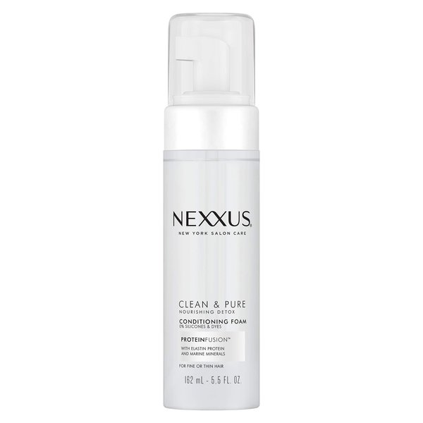 Nexxus Clean & Pure Conditioning Hair Foam Moisturizing Conditioner For Fine Or Thin Hair With ProteinFusion Silicone, Dye And Paraben Free 5.5 oz
