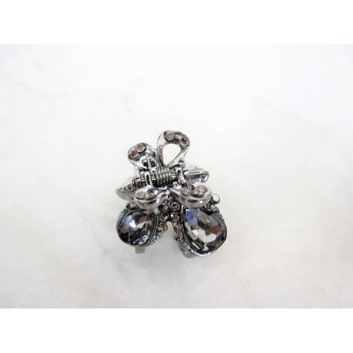 Generic Mini silver metal gray butterfly crystal hair claw clip for thick hair