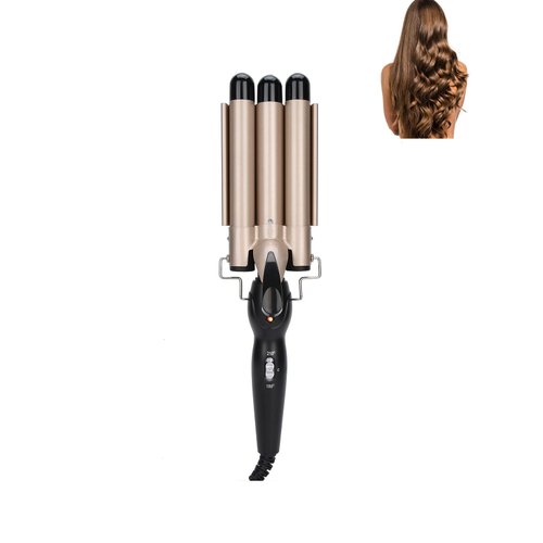Curling Iron Set,Gold 22mm 3 Barrel Rotating Curling Iron 180 to 210℃ Adjustable Temperature Curling Wand Set,Wavy Hair Curler for All Hair Styles