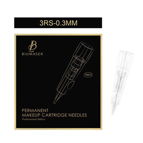 Cartridge Needles - BIOMASER 10PCS Semi-Permanent Makeup Cartridge Needles Tattoo Needle Fits for Permanent Makeup Machine Pen T100 P1 X1 for Eyebrow Eyeliner Lip Contour (3RS-0.3MM)