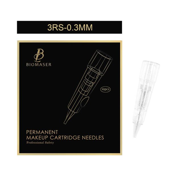 Cartridge Needles - BIOMASER 10PCS Semi-Permanent Makeup Cartridge Needles Tattoo Needle Fits for Permanent Makeup Machine Pen T100 P1 X1 for Eyebrow Eyeliner Lip Contour (3RS-0.3MM)