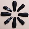 Christmas Press on Nails Long Coffin Fake Nails Black False Nails with Snowflake Design Glue on Nails Glossy Full Cover Stick on Nails Ballerina Acrylic Nails for Women Winter Manicure 24Pcs