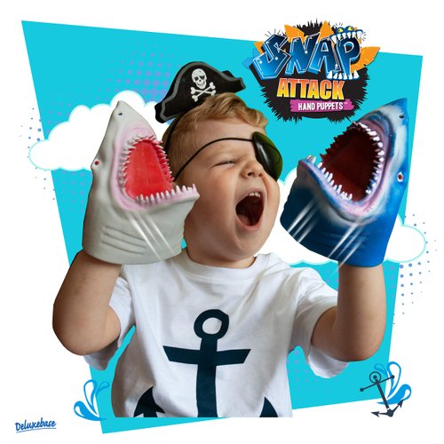 Snap Attack - Shark from Deluxebase. Shark Toy Stretchy Hand Puppet for Kids. Animal Hand Puppets with Movable Mouth. Ideal for Imaginative Play, Educational Toys and Kids Party Favors.