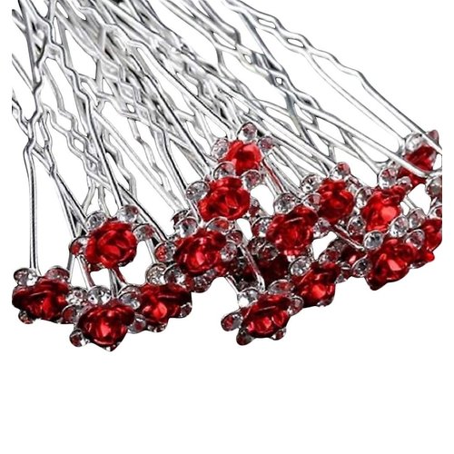 Various Beautiful Designs of Pearl/Crystals and Rhinestone Flower Hair Pins for Brides/Bridesmaids/Prom/Sweet Sixteen/Quinceanera/Weddings - Set of 20 (Red Roses)