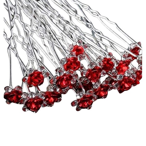 Various Beautiful Designs of Pearl/Crystals and Rhinestone Flower Hair Pins for Brides/Bridesmaids/Prom/Sweet Sixteen/Quinceanera/Weddings - Set of 20 (Red Roses)