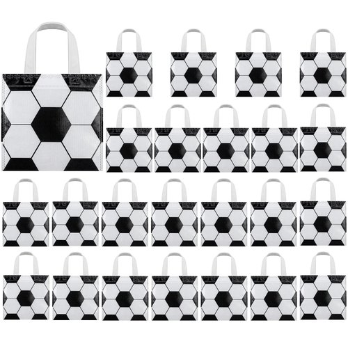 MIMIND 24 Pieces Soccer Non-Woven Party Favor Bags with Handles 7.8 x 7.8 Inch Soccer Party Favor Bags Goodie Treat Candy Bags for Sports Theme Party Baby Shower Birthday