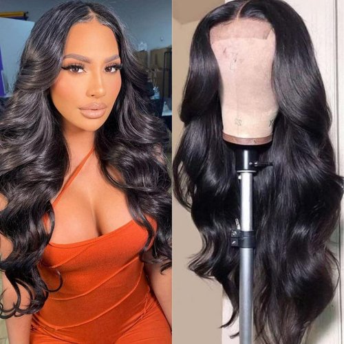 Asteria Body Wave Lace Front Wigs for Black Women 4x4 Transparent Lace Closure Wigs Human Hair Pre Plucked 180% Density Glueless Body Wave Closure Wig with Baby Hair（Natural Black, 16 Inch）
