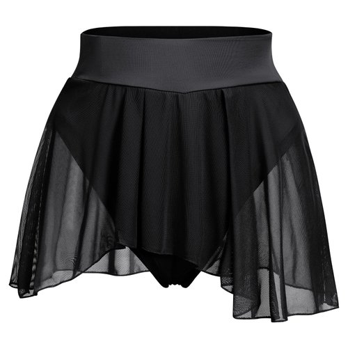 Women's Ruffle Dance Shorts Mesh Tulle Elastic Waist Asymmetrical Hem Rave Booty Bottoms Active Dancewear Skorts Skirted Short Pants Black Small