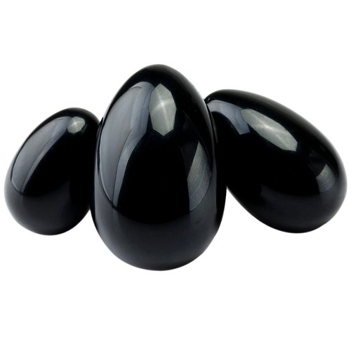 mookaitedecor Black Obsidian Yoni Eggs Set of 3, Predrilled with Unwaxed String, Massage Stones for Women to Strengthen Pelvic Floor Muscles with Velvet Pouch