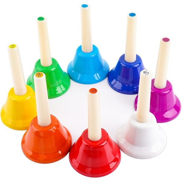 Vangoa Hand Bells Set 8 Note Handbells Set Colorful Diatonic Metal Bells Musical Toy Percussion for Kids Toddlers Children Musical Teaching Church Chorus Wedding Family Party