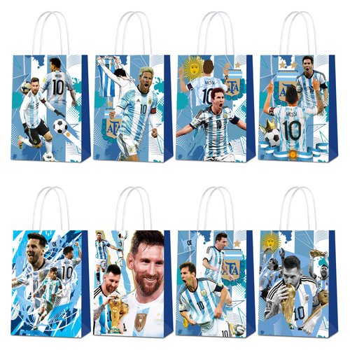 24Pcs Argentina Messi Party Gift Bags - Candy Bags, Tote Bags,Miami Messi Party Supplies Gift Bags for Kids - Paper Favor Packs for Adults Birthday Party Decor - 8 Patterns