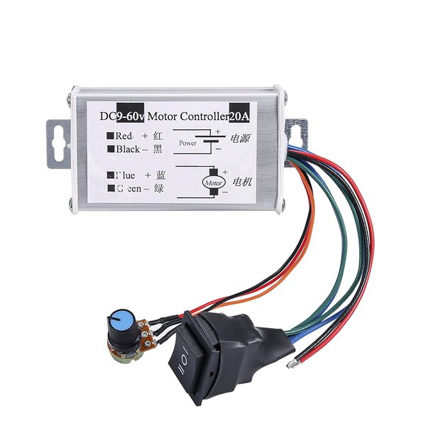 DC Motor Speed Controller,Brush Motor Driver Controls Module DC 9V-60V 12V 24V 36V 48V 60V Motor Pulse Width Modulator Regulator 20A 1200W PWM Monitor Dimmer Governor with Switch & Knob +1