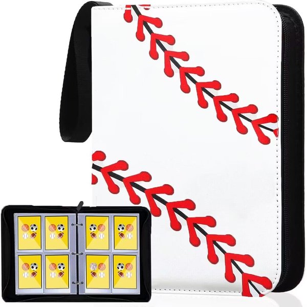 XIMUHO Baseball Card Binder, 4 Pocket Sports Card Binder with 50 Sleeves, 400 Pockets Trading Card Album Holder, Zipper Card Collector Binder, Baseball Card Storage Organizer (Baseball 400 card)