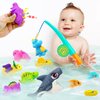 Bath Toys for Kids Ages 1-3 ,Baby Soft Dinosaurs Bath Tub Toys,11 pcs Bathtub Shark Game for Infants Toddlers, Magnetic Dino Fishing Toys Set,Mold Free Bath Toys