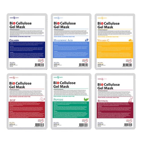 6 Gel Masks Assorted - Bio Cellulose Gel Sheet Mask – Collagen, EGF, Hyaluronic Acid, Peptide, Retinol, Vitamin C (6pcs in total)