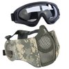 AOUTACC Airsoft Protective Gear Set, Half Face Mesh Mask with Ear Protection and Tactical Goggles for Adult Men Women BBS Paintball Shooting CS Survival Games Cosplay (ACU)