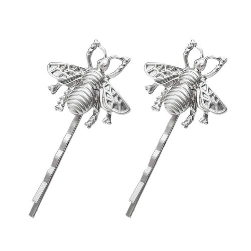 4 Pcs Cute Bee Metal Hairpin Side Hair Clips Honeybee Bobby Pins Hair Accessories for Party Wedding Silver
