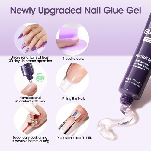 Gellen Gel X Nail Glue, U V Nail Glue Gel for Nail Tips, Semi Solid Nail Glue 4 in 1 Super Sticking Gel X Nail Glue for Press on Nail, Multifunctional Rhinestone Glue for Nails