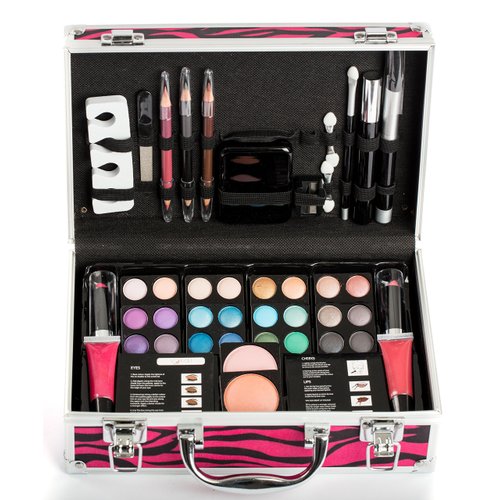 Vokai Makeup Kit Gift Set - 51 Piece - 32 Eye Shadows, 2 Blushes, 2 Lip Glosses, 2 Lipsticks, 2 Eye Liner Pencils, 1 Lip Liner Pencil, 1 Mascara - Case with Carrying Handle