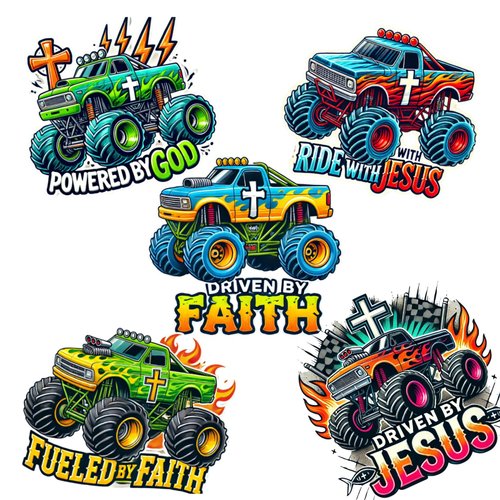 Christian-Themed Monster Truck Temporary Tattoos – 1.5” Faith-Inspired Designs for Boys – Fun Party Favors & Gifts