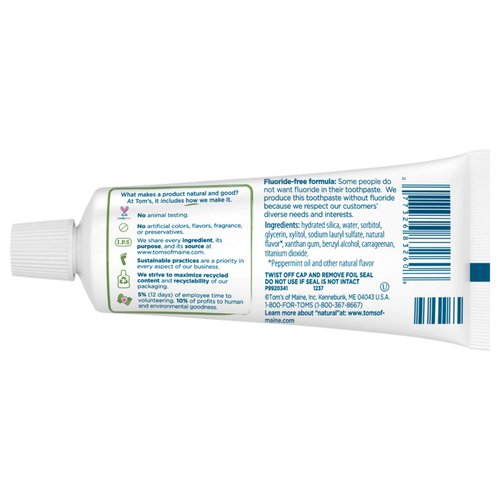 Tom's of Maine Travel Size Fluoride-Free Fresh Mint Toothpaste, 3 oz. (Packaging May Vary)