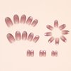 Hkanlre Medium Press on Nails Nude Gradient Shiny Fake Nails Tips Full Cover False Pink Nails for Women and Girls 24PCS