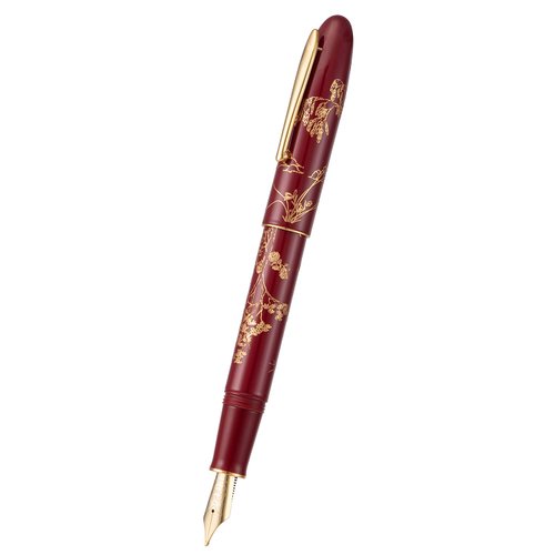 HONG DIAN Hongdian N23 Red Rabbit Fountain Pen, Iridium Extra Fine Nib Gold Trim, New Year Lucky Rabbit Carving Design, Smooth Writing Pen with Converter and Metal Pen Box Set,