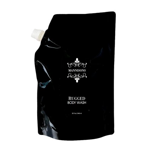 Mannisons Body Wash, Rugged Aroma, 32 oz, Refill Pouch, Nourish and Softens Skin, Luxurious Scent of Bergamot, Sage, Vetiver and Musk, Rich Lather