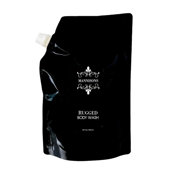 Mannisons Body Wash, Rugged Aroma, 32 oz, Refill Pouch, Nourish and Softens Skin, Luxurious Scent of Bergamot, Sage, Vetiver and Musk, Rich Lather