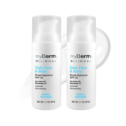 Twin Pack - myDerm CLINICAL Daily Face & Body SPF 33 Mineral Sunscreen Lotion (2 Pack)