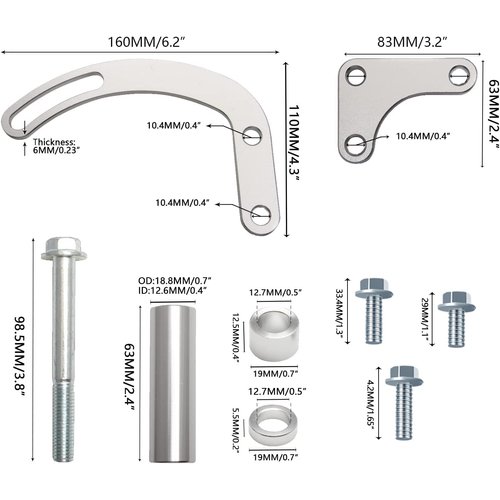 For SBC Power Steering Pump Bracket Adjustable Compatible with Chevy 350 Small Block LWP Long Water Pump