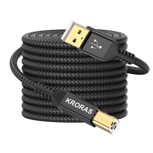 KRORAS USB 2.0 Printer Cable 25 feet, USB Type A Male to B Male Scanner Cord High Speed for HP, Canon, Dell, Epson, Lexmark, Audio Interface, Midi Keyboard and More