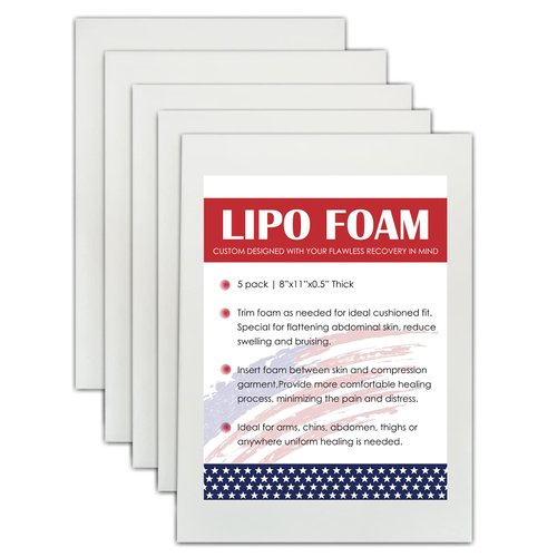 KUSMOO 5 Pack Lipo Foam Pads for Post Surgery Ab Board Liposuction Surgery Flattening Abdominal Compression Garments Lipo Foam Sheets 8" x 11"
