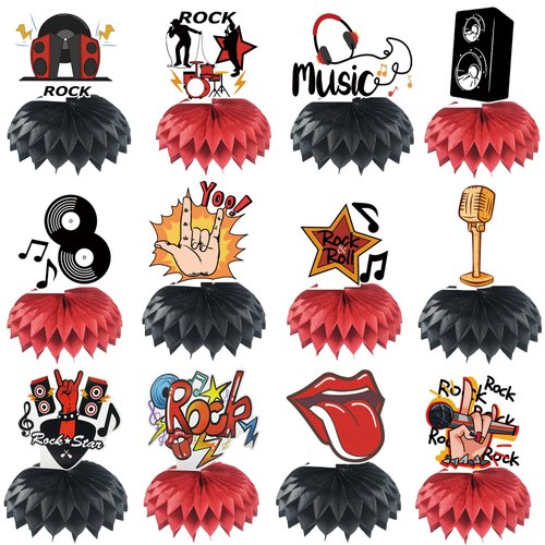 12PCS Rock and Roll Honeycomb Centerpieces Music Party Decorations Silhouette Retro Table Musical...