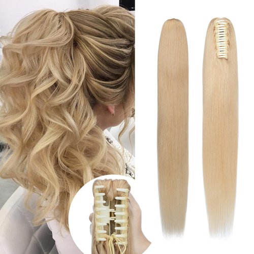 Rich Choices Claw Clip Ponytail Extension Human Hair Real Hair Ponytail Extension Balayage Natural Blonde 14 Inch 105g One Piece Clip In Long Ponytail Hair Extensions Straight For Women #24