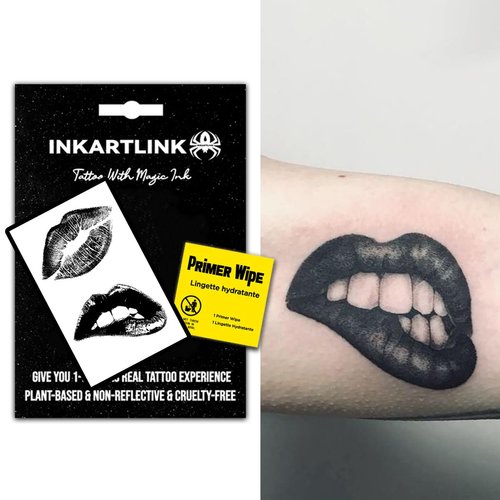 INKARTLINK Semi Permanent Tattoos, small sexy, temporary tattoos for women, lasts 7-15 days, waterproof and non-reflective, unique design (Lip-biting)