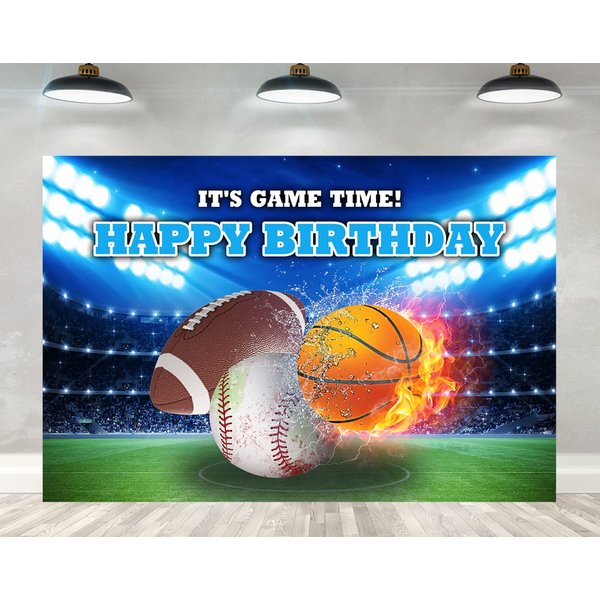 Ticuenicoa 5×3ft Sports Birthday Backdrop Boys Football Basketball Baseball Kids Birthday Background It's Game Time Kids Sports Theme Birthday Party Banner Wall Decorations Props