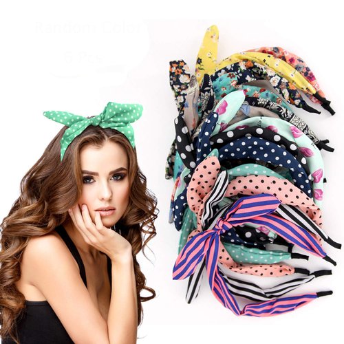 eyxformula 6 Pcs Colorful Headbands, Fashion Floral Polka Dot Stripe Hair Bow Headbands Randomly,...