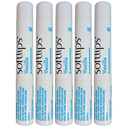 Softlips Lip Balm Protectant SPF 20, Vanilla (Pack of 5)