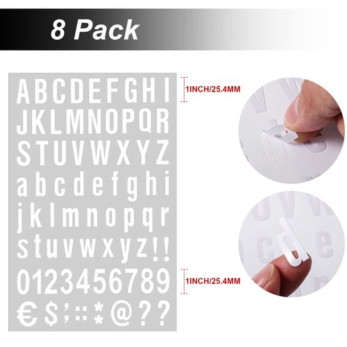 8 Sheets Self Adhesive Vinyl Letters Numbers Kit, Mailbox Numbers Sticker for Mailbox, Signs, Window, Door, Cars, Trucks, Home, Business, Address Number(White,1 Inch)