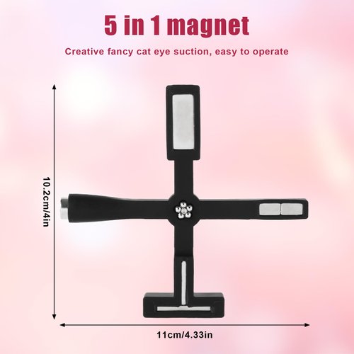 5 in 1 Nail Magnet Tool, Multi-Function Cat Eye Gel Magnet for Nails Cross Magnet Stick with Silicone Protective Case 3D Magnetic Manicure Polish Tools for Home Nail Art Salon Nail Accessories(Black)