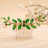Teyglen Crystal Bride Wedding Hair Comb Bridal Green Rhinestone Side Comb Dainty Black Blue Red Hair Pieces Bridal Headpieces Hair Accessories for Women Bride Girls(Gold-Green)