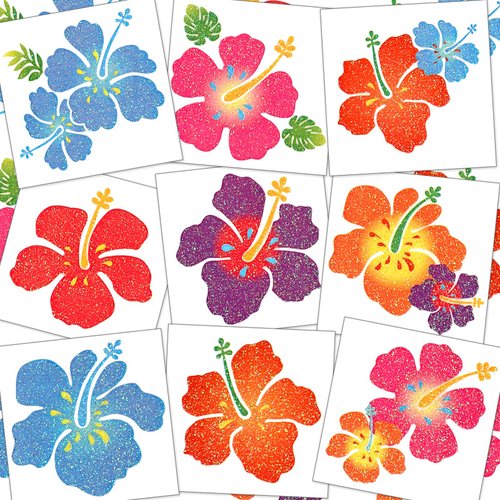 Kathfly 180 Pcs Hibiscus Glitter Sticker Tattoo Temporary Tattoo Summer Fake Flower Stickers Cute...